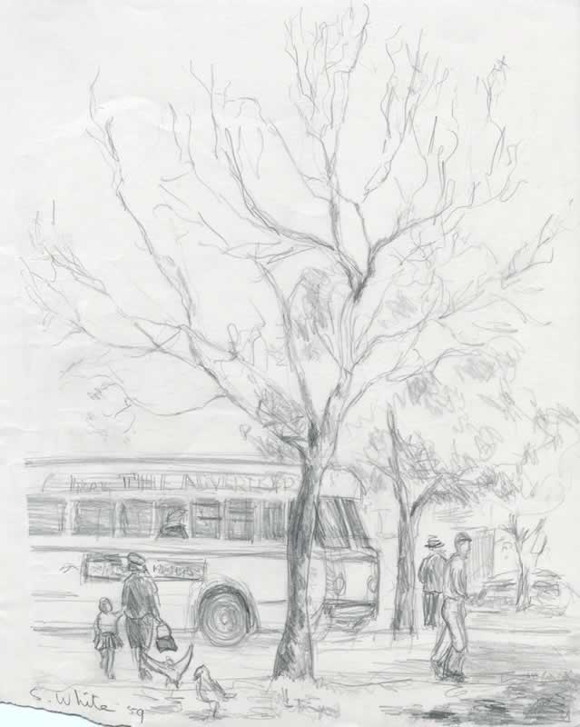 Adelaide Street with Figures and Bus by Susan Dorothea White