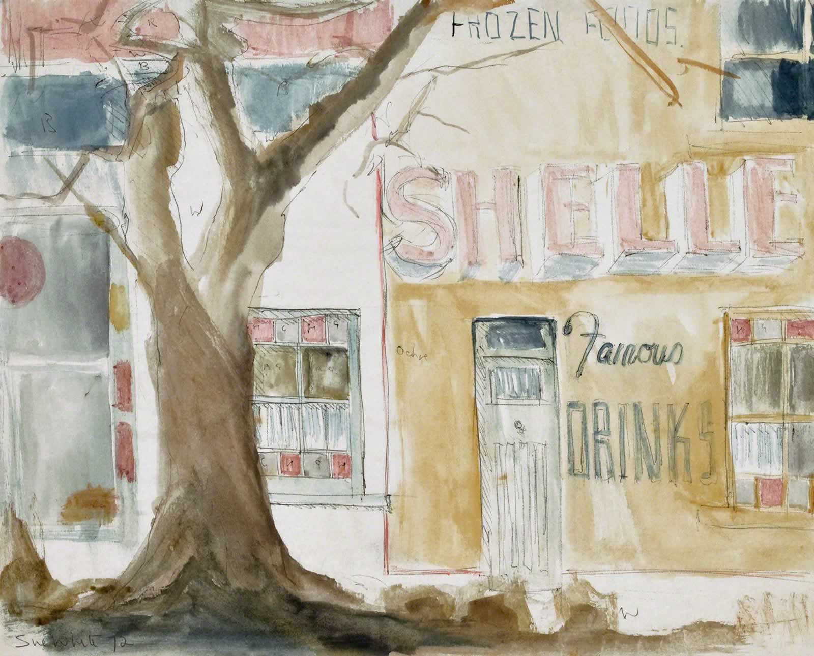 Sketch: Corner Shop Annandale, Piper & View Sts - 'Shelley's Famous Drinks' by Susan Dorothea White