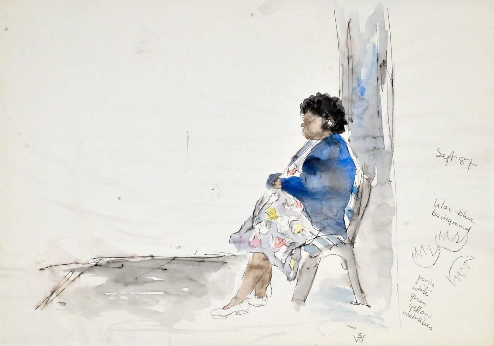 Sketch: Woman Waiting for Bus by Susan Dorothea White