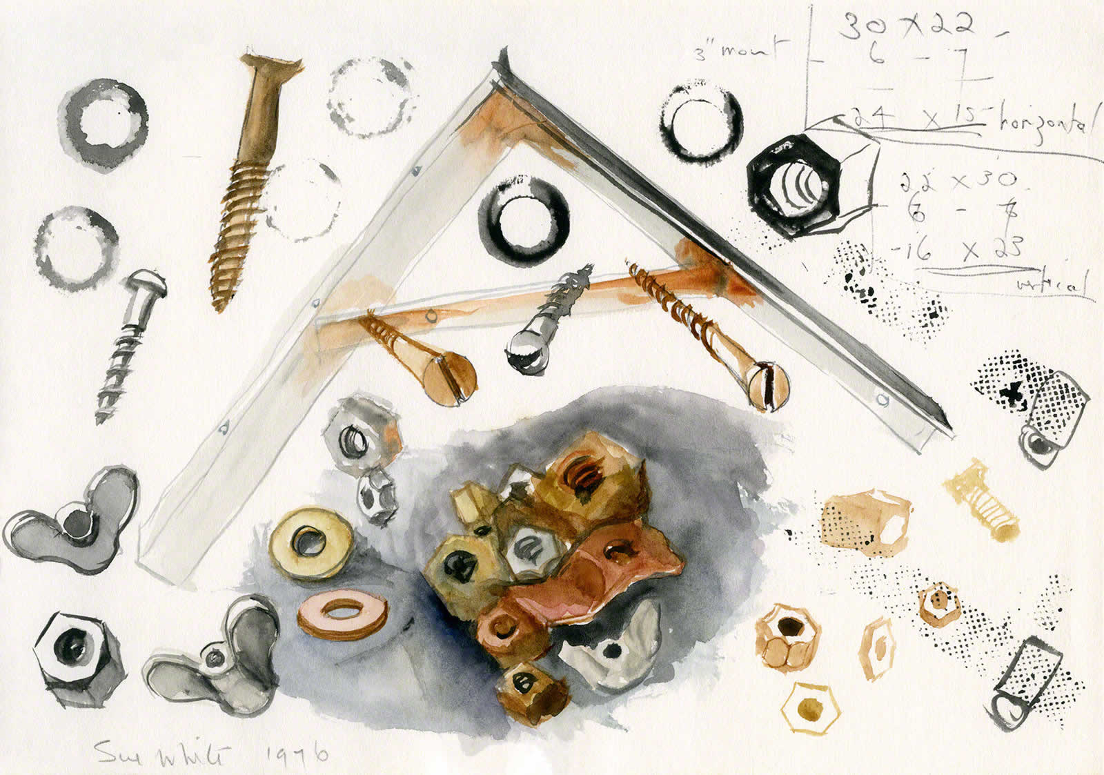 Nuts and Bolts, Washers, Screws - study for 'Retired Mechanic' by Susan Dorothea White