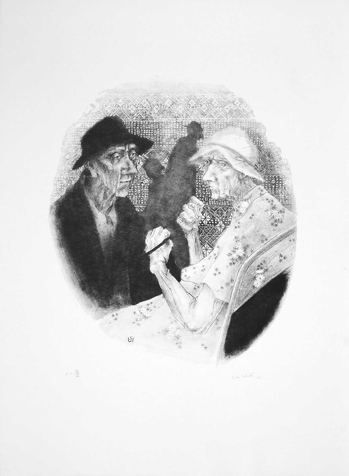 Two (lithograph, crayon black) by Susan Dorothea White