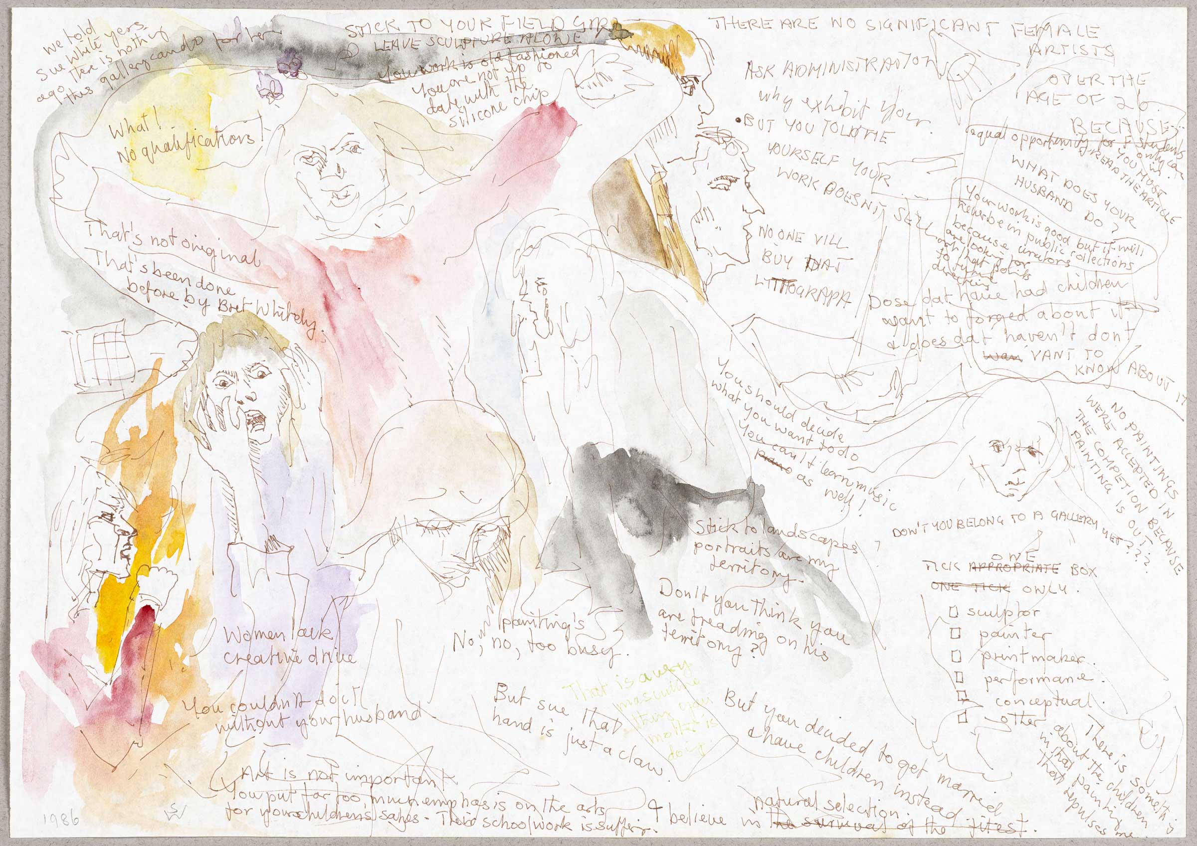 Self portraits with disparaging comments (composition sketch) 2 by � Susan D White
